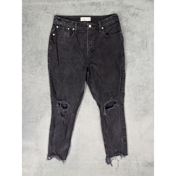 Abercrombie & Fitch Denim - Abercrombie & Fitch Jeans Womens 10 Black Distressed Denim Mom‎ Curve Love Relax